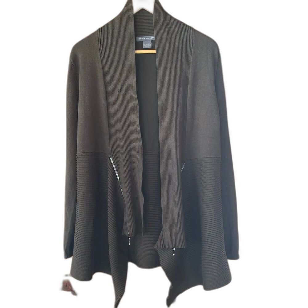 Kate & Mallory Army Green Zipper Accent Cardigan Size Medium